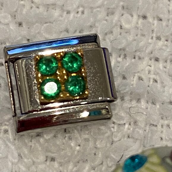 3  Vintage Italian Stainless Steel 9MM Charms - Volvo, May 4 Gem, Wrapped Gift - Picture 6 of 13